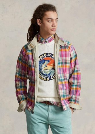 Šedé pánské oboustranné bundy Madras-Twill Ralph Lauren
