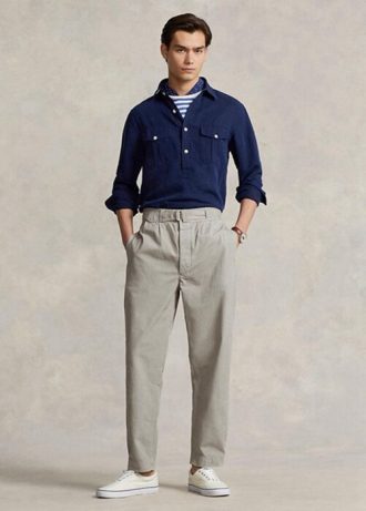 Šedé pánské plátěné kalhoty Ralph Lauren plisované Baggy Fit