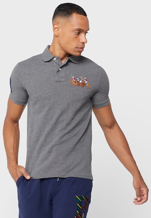 Šedé pánské polokošile Ralph Lauren s vyšívaným logem Šedé pánské polokošile Ralph Lauren s vyšívaným logem