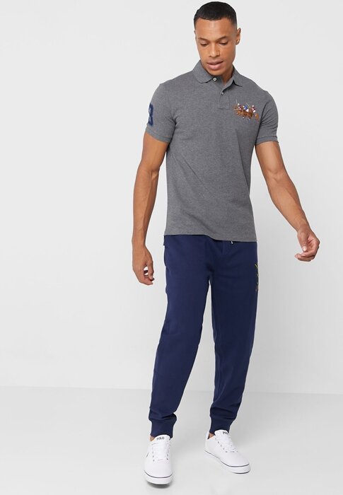Šedé pánské polokošile Ralph Lauren s vyšívaným logem Šedé pánské polokošile Ralph Lauren s vyšívaným logem