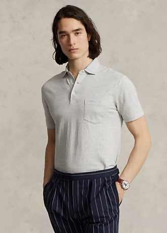 Šedé pánské polokošile Slim Fit Bavlna-Lan Ralph Lauren Custom Šedé pánské polokošile Slim Fit Bavlna-Lan Ralph Lauren Custom