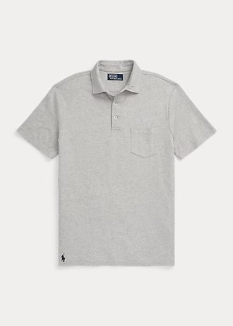Šedé pánské polokošile Slim Fit Bavlna-Lan Ralph Lauren Custom Šedé pánské polokošile Slim Fit Bavlna-Lan Ralph Lauren Custom