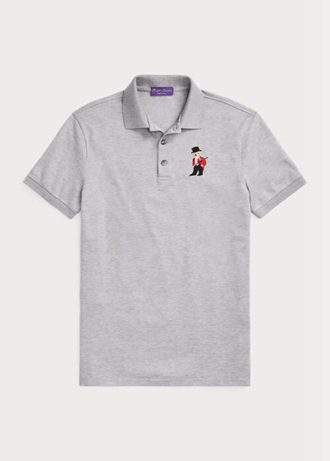 Šedé pánské polokošile Slim Fit Bear na zakázku Ralph Lauren Šedé pánské polokošile Slim Fit Bear na zakázku Ralph Lauren