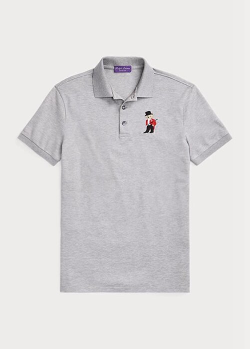 Šedé pánské polokošile Slim Fit Bear na zakázku Ralph Lauren Šedé pánské polokošile Slim Fit Bear na zakázku Ralph Lauren