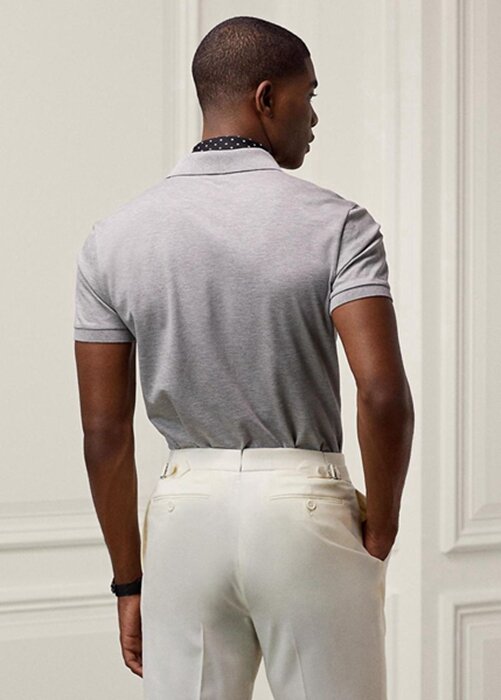 Šedé pánské polokošile Slim Fit Bear na zakázku Ralph Lauren Šedé pánské polokošile Slim Fit Bear na zakázku Ralph Lauren