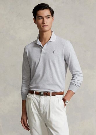 Šedé pánské polokošile Slim Fit Birdseye značky Ralph Lauren Šedé pánské polokošile Slim Fit Birdseye značky Ralph Lauren