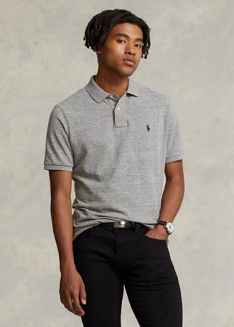 Šedé pánské polokošile Slim Fit Mesh Polo od Ralph Lauren Šedé pánské polokošile Slim Fit Mesh Polo od Ralph Lauren