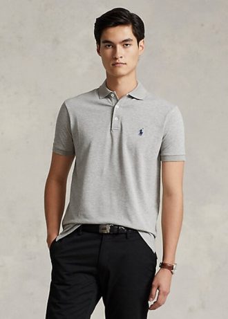 Šedé pánské polokošile Slim Fit Stretch Mesh Ralph Lauren Custom Šedé pánské polokošile Slim Fit Stretch Mesh Ralph Lauren Custom
