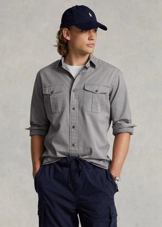 Šedé pánské pracovní košile Ralph Lauren Classic Fit Chino Šedé pánské pracovní košile Ralph Lauren Classic Fit Chino