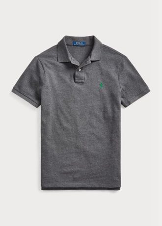 Šedé pánské Slim Fit Mesh Polo košile Ralph Lauren Custom Šedé pánské Slim Fit Mesh Polo košile Ralph Lauren Custom