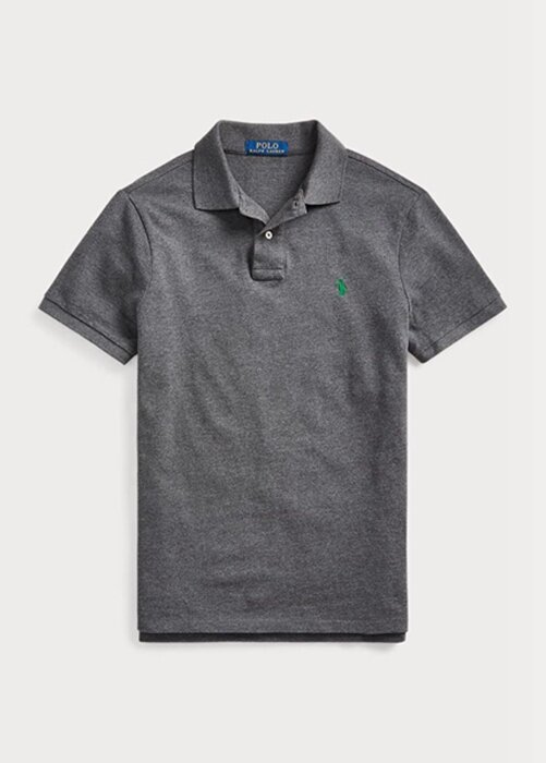 Šedé pánské Slim Fit Mesh Polo košile Ralph Lauren Custom Šedé pánské Slim Fit Mesh Polo košile Ralph Lauren Custom