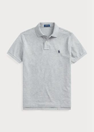 Šedé pánské Slim Fit Mesh Polo košile Ralph Lauren Custom Šedé pánské Slim Fit Mesh Polo košile Ralph Lauren Custom
