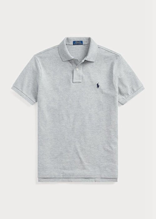 Šedé pánské Slim Fit Mesh Polo košile Ralph Lauren Custom Šedé pánské Slim Fit Mesh Polo košile Ralph Lauren Custom