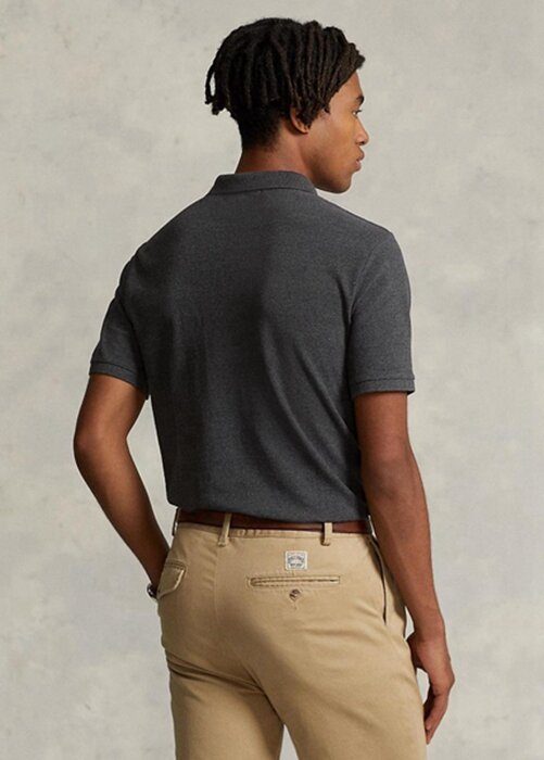 Šedé pánské Slim Fit Mesh Polo košile Ralph Lauren Custom Šedé pánské Slim Fit Mesh Polo košile Ralph Lauren Custom