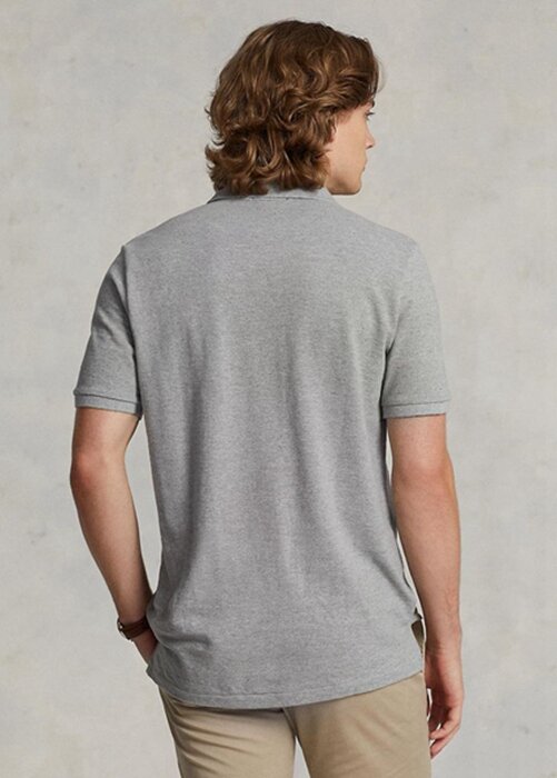Šedé pánské Slim Fit Mesh Polo košile Ralph Lauren Custom Šedé pánské Slim Fit Mesh Polo košile Ralph Lauren Custom