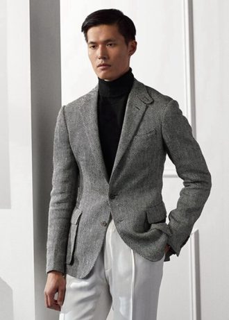Šedé pánské sportovní blejzry Ralph Lauren Kent ručně vyráběné s rybí kostí Šedé pánské sportovní blejzry Ralph Lauren Kent ručně vyráběné s rybí kostí