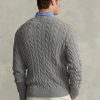 Šedé pánské svetry Ralph Lauren Bavlněné svetry s kabelovým úpletem Šedé pánské svetry Ralph Lauren Bavlněné svetry s kabelovým úpletem