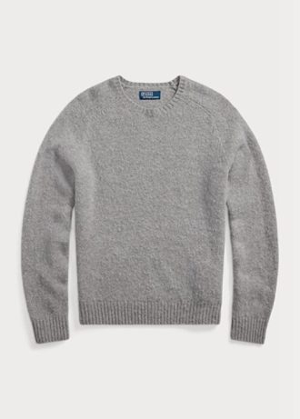 Šedé pánské svetry Ralph Lauren semišové s vlněným výstřihem Šedé pánské svetry Ralph Lauren semišové s vlněným výstřihem