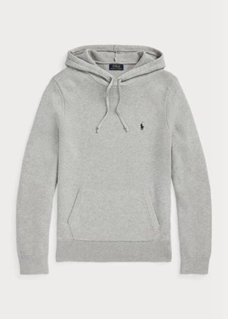 Šedé pánské svetry Ralph Lauren z bavlny s texturou a kapucí Šedé pánské svetry Ralph Lauren z bavlny s texturou a kapucí