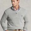Šedé pánské svetry Ralph Lauren z bavlny se čtvrtky na zip Šedé pánské svetry Ralph Lauren z bavlny se čtvrtky na zip