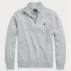 Šedé pánské svetry Ralph Lauren z bavlny se čtvrtky na zip Šedé pánské svetry Ralph Lauren z bavlny se čtvrtky na zip