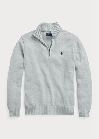 Šedé pánské svetry Ralph Lauren z bavlny se čtvrtky na zip Šedé pánské svetry Ralph Lauren z bavlny se čtvrtky na zip