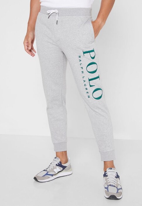 Šedé pánské tepláky s manžetou Ralph Lauren Logo Šedé pánské tepláky s manžetou Ralph Lauren Logo