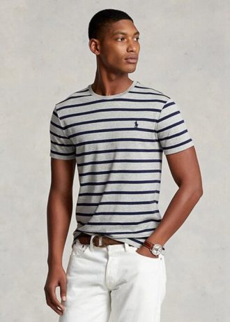 Šedá pánská trička Ralph Lauren Custom Slim pruhovaná měkká bavlna