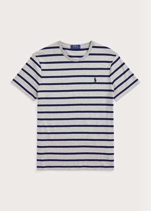 Šedá pánská trička Ralph Lauren Custom Slim pruhovaná měkká bavlna Šedá pánská trička Ralph Lauren Custom Slim pruhovaná měkká bavlna