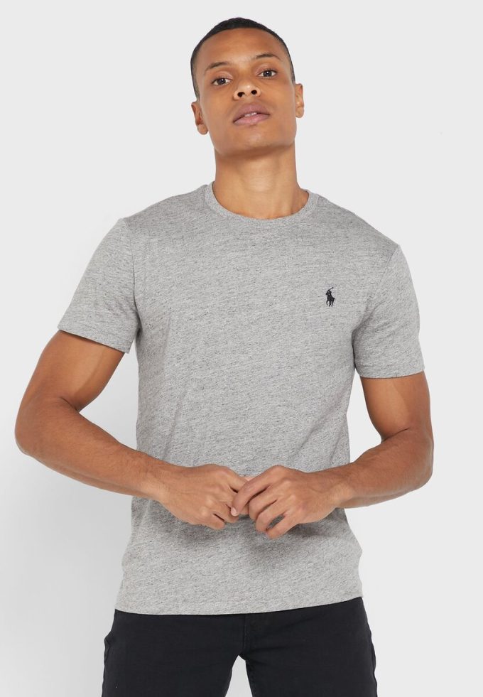 Šedá pánská trička Ralph Lauren Essential Crew Neck