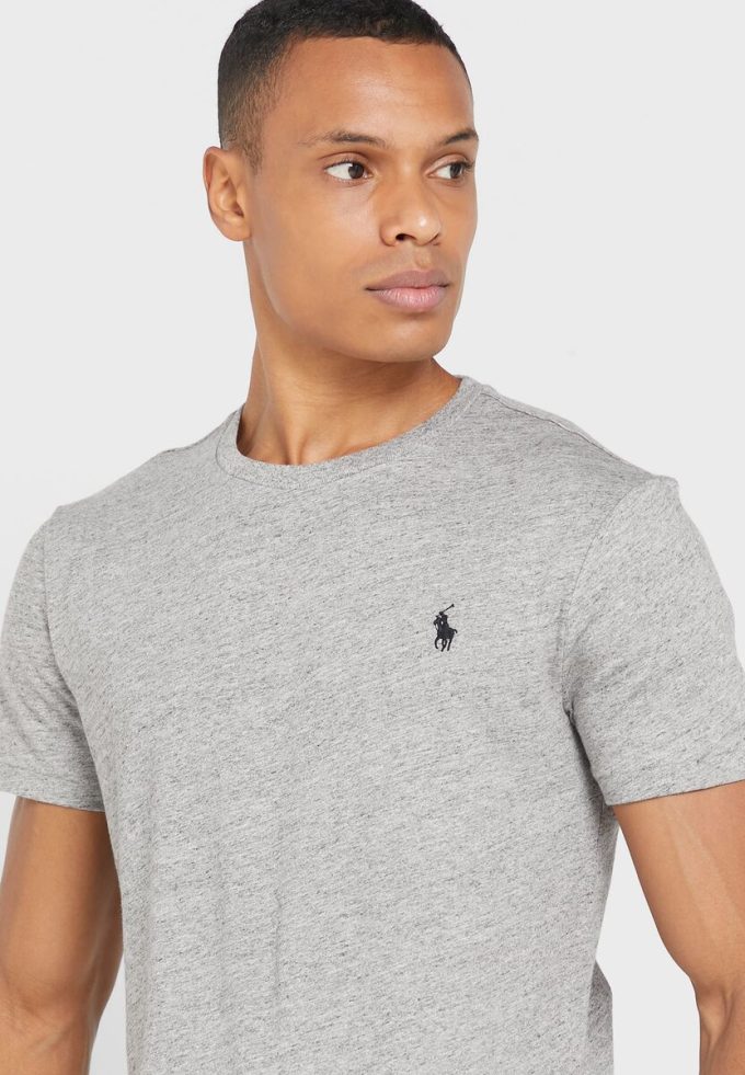 Šedá pánská trička Ralph Lauren Essential Crew Neck