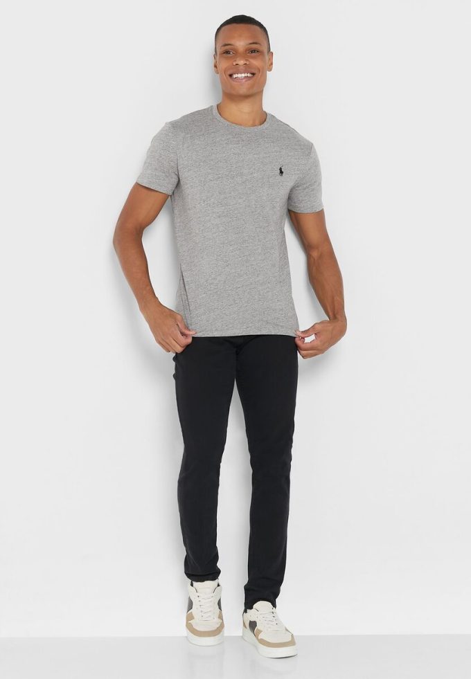 Šedá pánská trička Ralph Lauren Essential Crew Neck