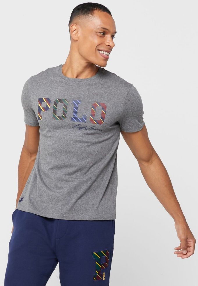 Šedá pánská trička Ralph Lauren Logo Crew Neck
