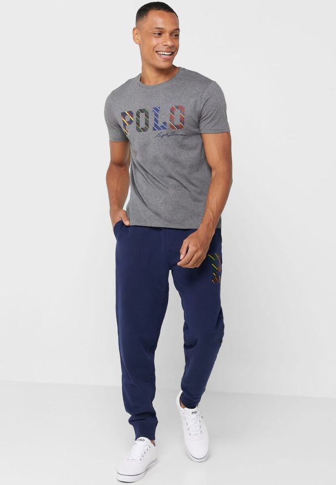 Šedá pánská trička Ralph Lauren Logo Crew Neck