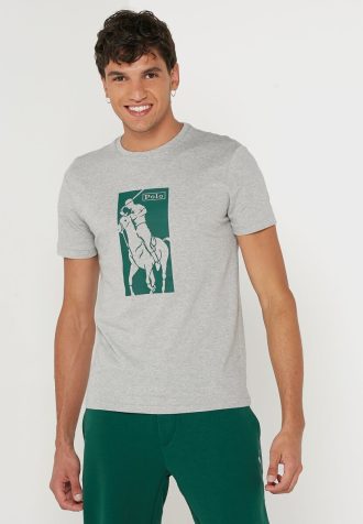 Šedá pánská trička Ralph Lauren s potištěným výstřihem