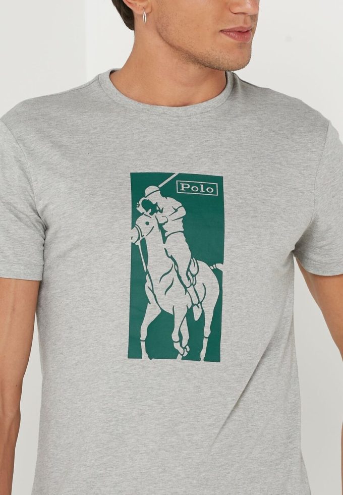 Šedá pánská trička Ralph Lauren s potištěným výstřihem
