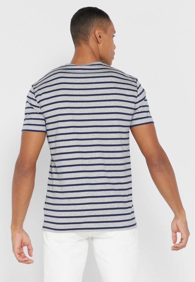 Šedá pánská trička Ralph Lauren s pruhovaným výstřihem