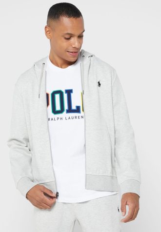 Šedá pánská základní mikina s kapucí Ralph Lauren