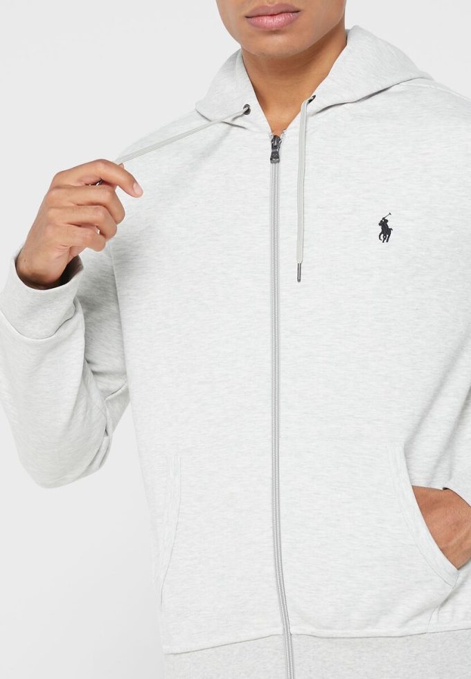 Šedá pánská základní mikina s kapucí Ralph Lauren