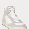 Šedo-bílé pánské kožené semišové vysoké tenisky Ralph Lauren Court Šedo-bílé pánské kožené semišové vysoké tenisky Ralph Lauren Court