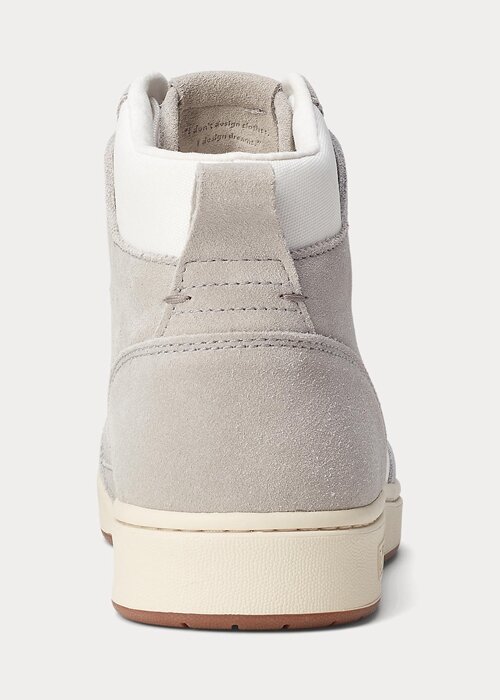 Šedo-bílé pánské kožené semišové vysoké tenisky Ralph Lauren Court Šedo-bílé pánské kožené semišové vysoké tenisky Ralph Lauren Court