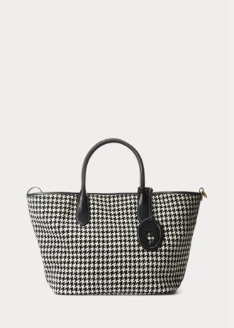Černé/bílé dámské kabelky Houndstooth Ralph Lauren Houndstooth střední Bellport