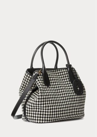 Černé/bílé dámské kabelky Houndstooth Ralph Lauren Houndstooth střední Bellport
