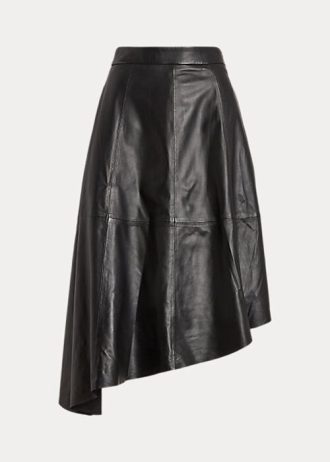 Černé dámské asymetrické kruhové sukně Ralph Lauren z jehněčí kůže