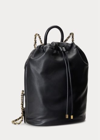 Černé dámské batohy Ralph Lauren Nappa Leather Medium Izzie
