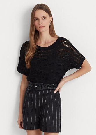 Černé dámské bavlněné svetry s krátkým rukávem Ralph Lauren z bavlny