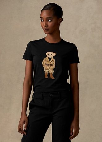 Černá dámská bavlněná trička Ralph Lauren Safari Polo Bear