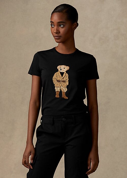 Černá dámská bavlněná trička Ralph Lauren Safari Polo Bear Černá dámská bavlněná trička Ralph Lauren Safari Polo Bear