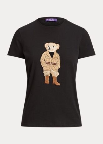 Černá dámská bavlněná trička Ralph Lauren Safari Polo Bear