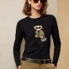 Černá dámská bavlněná trička Ralph Lauren Utility Bear s dlouhým rukávem Černá dámská bavlněná trička Ralph Lauren Utility Bear s dlouhým rukávem